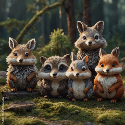 Collection of sitting little animals in cartoon style. Cute woodland animals characters for kids cards, baby shower, birthday invitation, house interior.

