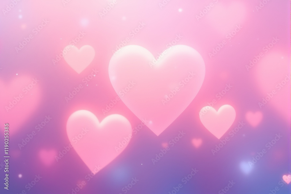 Soft glowing hearts with a bokeh effect on a gradient pastel background Soft glowing hearts with a bokeh effect on a gradient pastel background