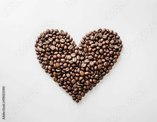 A Heart Shaped Arrangement of Roasted Coffee Beans on White Background