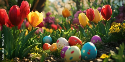 Wallpaper Mural Easter Eggs and Tulips Torontodigital.ca