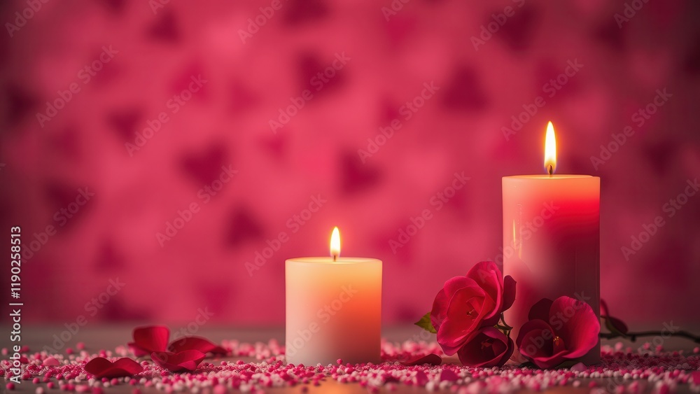 Romantic background with candles and rose petals. Romantic background with candles and rose petals.