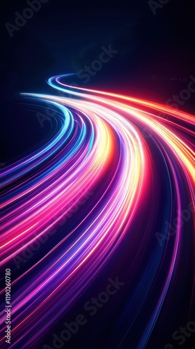 A neon glowing light streaks creating an abstract motion effect on a dark background