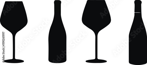 Print  wine glass and bottle silhouette