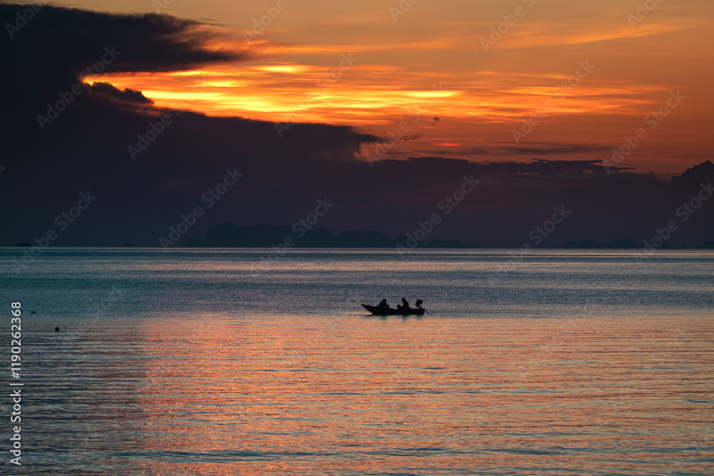 Naklejka premium a beautiful landscape in nature with sky and lake of a boat