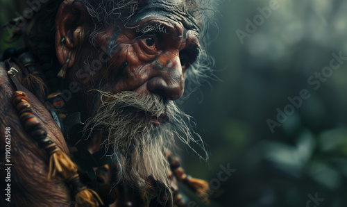 Ancient savage old man, tribal population, generated ai photo