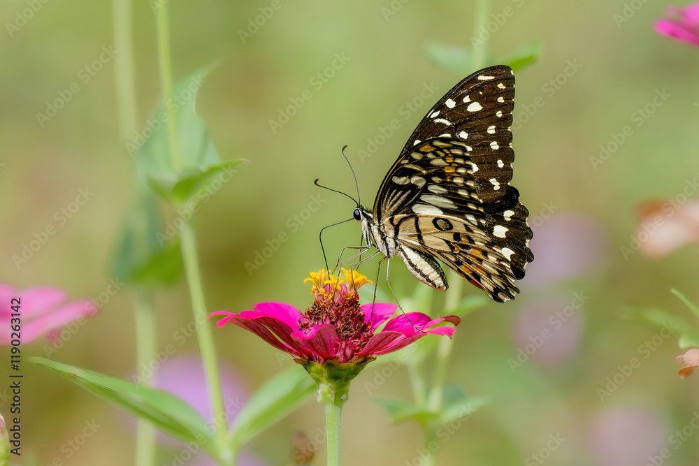 Naklejka premium Closeup butterfly on flower (Common tiger butterfly)