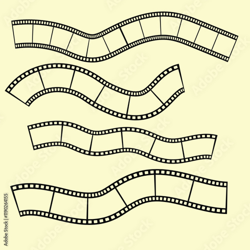 Film tape strip frame or border set. Photo, cinema or movie negative reel. cinematic Seamless retro style old white and black roll tapes of 35mm design element. Vector illustration Saved in EPS 10