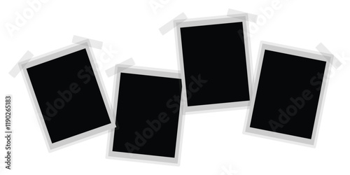 A collection of realistic, vintage photo frames featuring transparent tape and paper clip overlays. This retro style vector illustration format is ideal for creative projects and saved in EPS 10