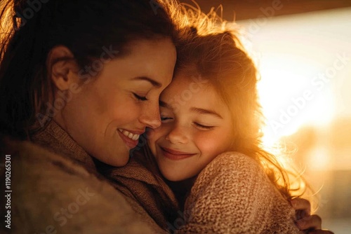 Warm embrace between mother and daughter radiates love and joy a