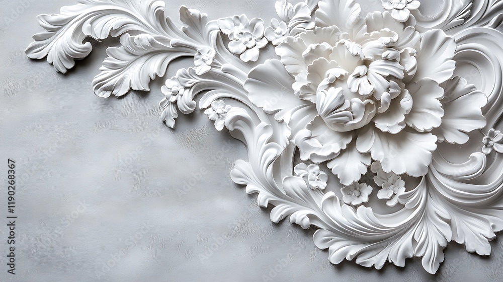 Elegant White Floral Plaster Ornament Design Elegant White Floral Plaster Ornament Design