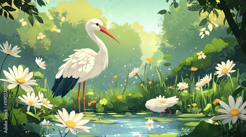 World Wetlands Day vector illustration on February 2nd with stork animals and garden background in holiday celebration. photo