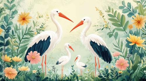 World Wetlands Day vector illustration on February 2nd with stork animals and garden background in holiday celebration. photo