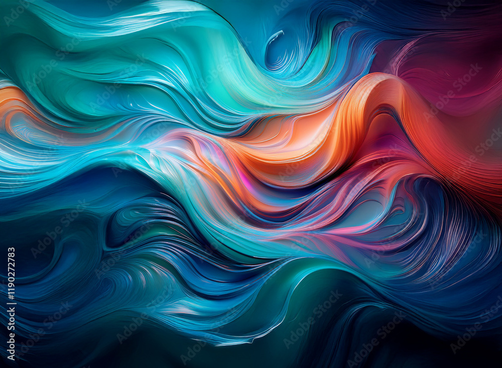 Abstract swirling colors create a vibrant, dynamic background. Fluid forms blend teal, orange, and deep blues, evoking movement and energy. Abstract swirling colors create a vibrant, dynamic background. Fluid forms blend teal, orange, and deep blues, evoking movement and energy.