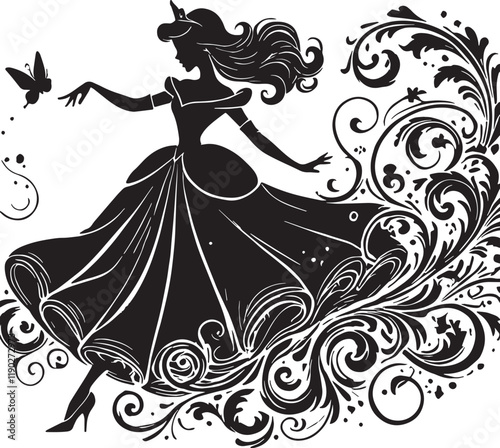 Εκτύπωση καμβά Cenedella illustration  black and white silhouette assets in vector farm