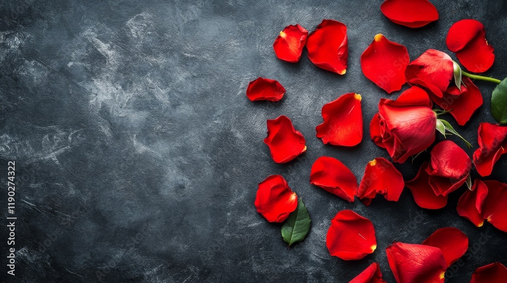 Romantic black background with vibrant red rose petals scattered in elegant arrangement, symbolizing love and passion for valentine's day-themed concepts and romantic design projects. Romantic black background with vibrant red rose petals scattered in elegant arrangement, symbolizing love and passion for valentine's day-themed concepts and romantic design projects.