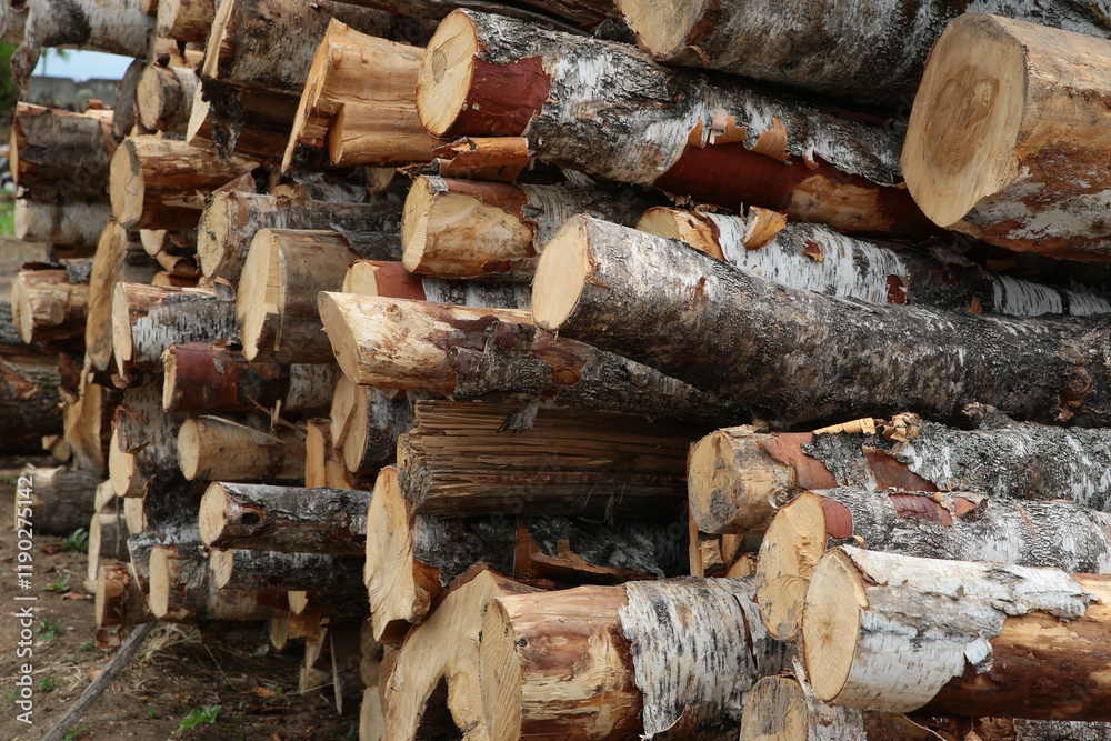 various trees are piled up in a heap after they were cut down various trees are piled up in a heap after they were cut down
