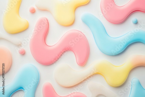 Photo of abstract pastel yogurt shapes in soft and glossy textures with vibrant curves, arranged in a modern composition that combines creative design and artistic elegance in culinary styling