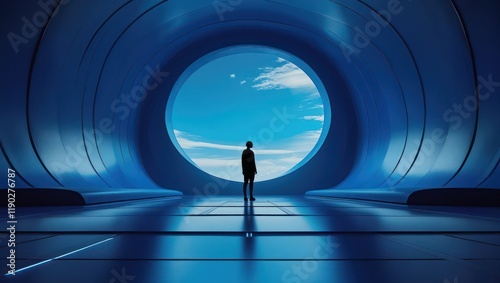 Dark silhouettes of business people walking through a tunnel, room, and open doorway illustrate the concept of success