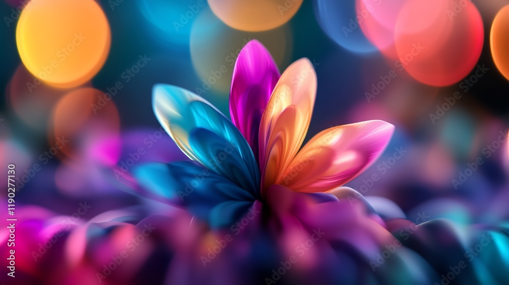 Vibrant Abstract Flower Bloom in a Colorful Bokeh Background Vibrant Abstract Flower Bloom in a Colorful Bokeh Background