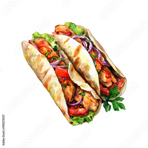 chicken gyro vector illustration in watercolor style