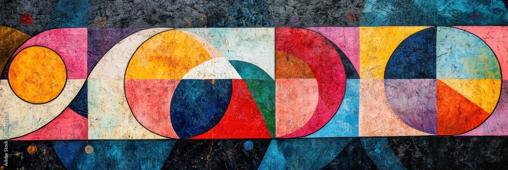 Fototapeta premium An abstract mix of circular and triangular shapes, vibrant color contrast