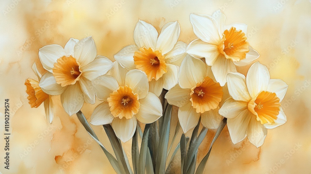 Obraz premium Serene Bouquet of Daffodils: A Watercolor Painting