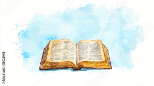 Antique Bible Opened - Watercolor Illustration