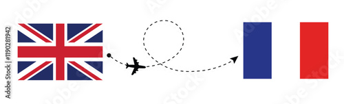 UK to France flight travel by air concept . London to Paris passenger travelling by airplane . friendship . vector illustration