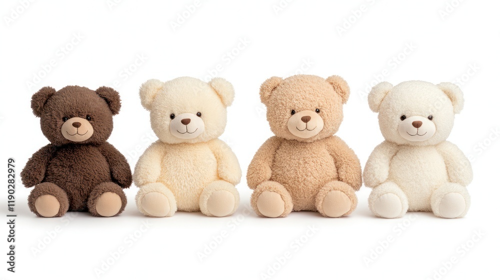 Cute and Cuddly: Group of Teddy Bears on White Background Cute and Cuddly: Group of Teddy Bears on White Background