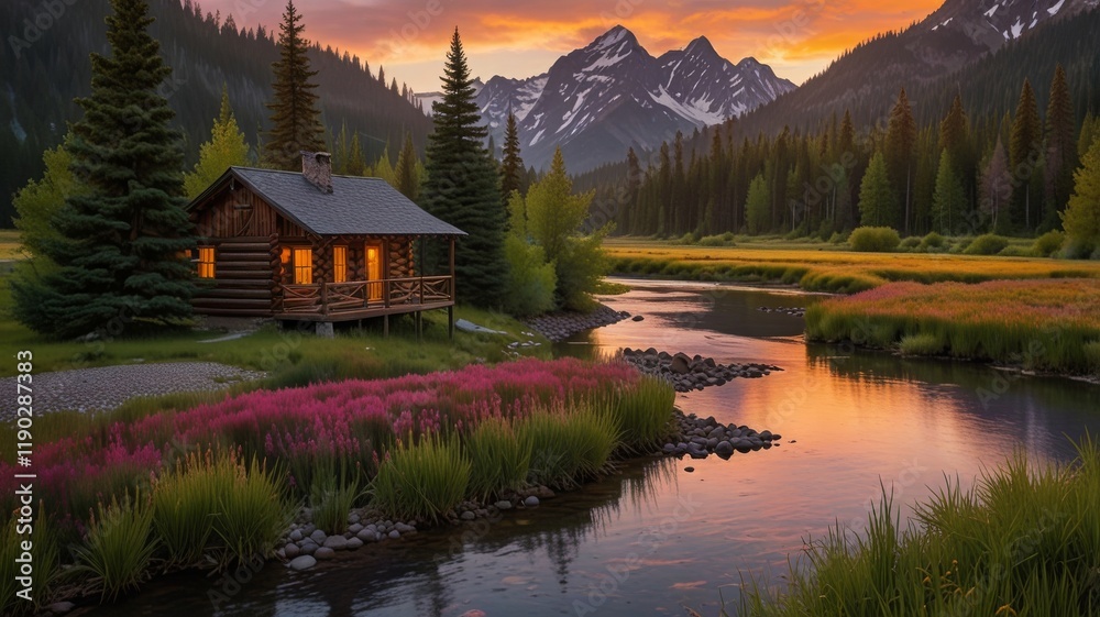 Fototapeta premium A realistic sunset moment in the mountains.