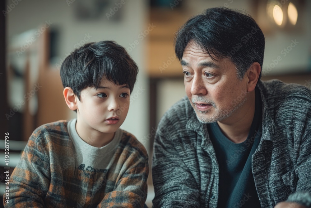 Emotional connection between grandfather and grandson in cozy se Emotional connection between grandfather and grandson in cozy se
