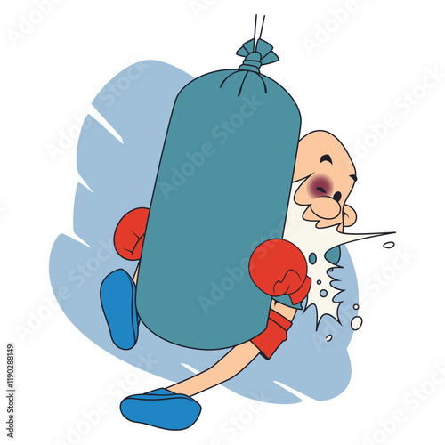 Punching bag hit funny boxer.