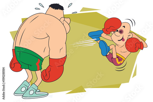 Funny boxer received powerful blow.
