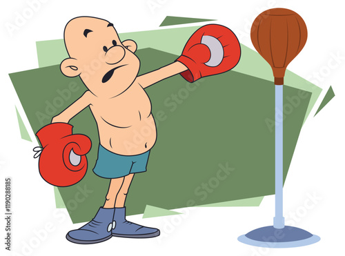 Funny boxer with punching bag.