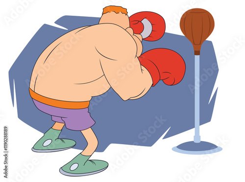 Funny boxer with punching bag.