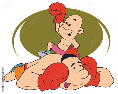 Little funny boxer defeated his bigger opponent.