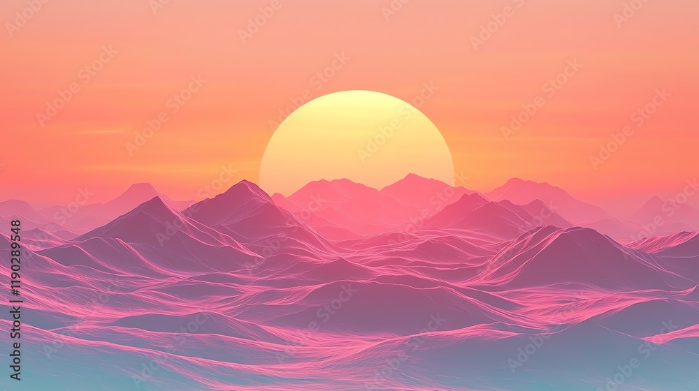 A vibrant sunset over soft, rolling mountains, casting warm colors across the sky and creating a serene, dreamlike landscape. A vibrant sunset over soft, rolling mountains, casting warm colors across the sky and creating a serene, dreamlike landscape.
