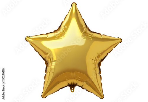 Golden Star Balloon, Shimmering Foil Decorations for Celebrations, Festive Party Supplies, Isolated on Transparent Background