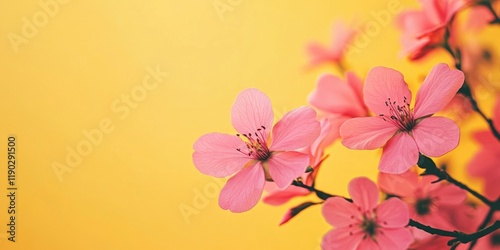 Pink Flowers on Yellow Background,