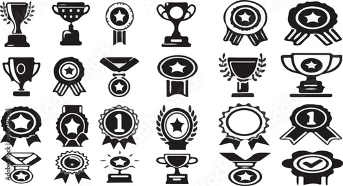 Print  winner reward trophy cup award icon set first place champion success achievement winner prize signs unique style vector illustration for web and apps