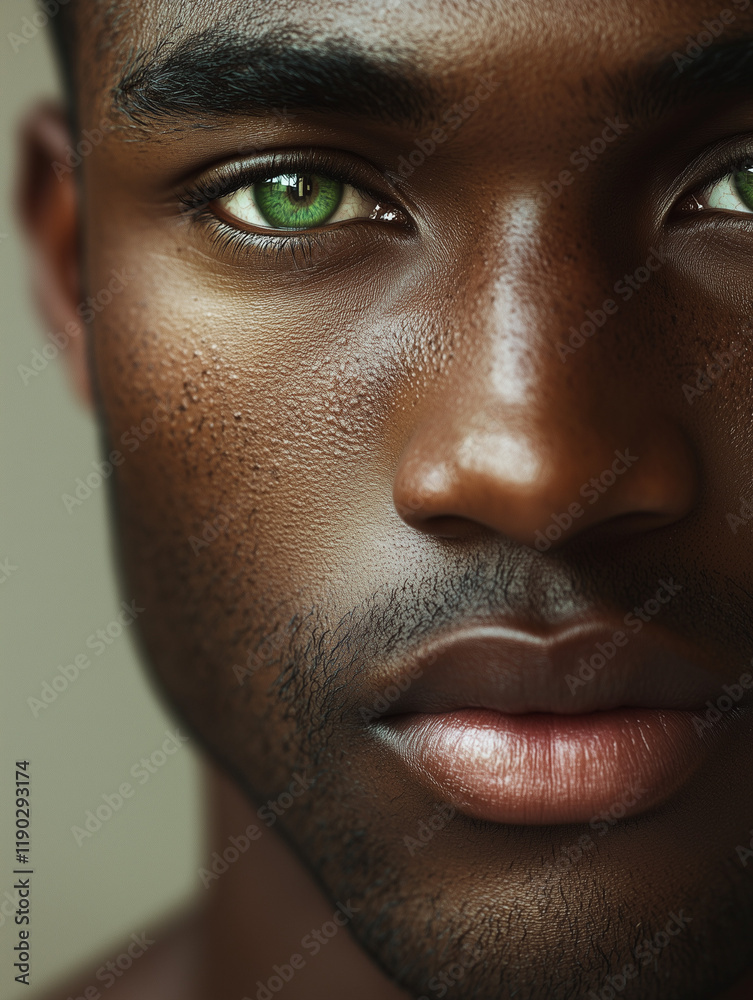 Stylish black man with green eyes showing confidence in a close-up portrait Stylish black man with green eyes showing confidence in a close-up portrait