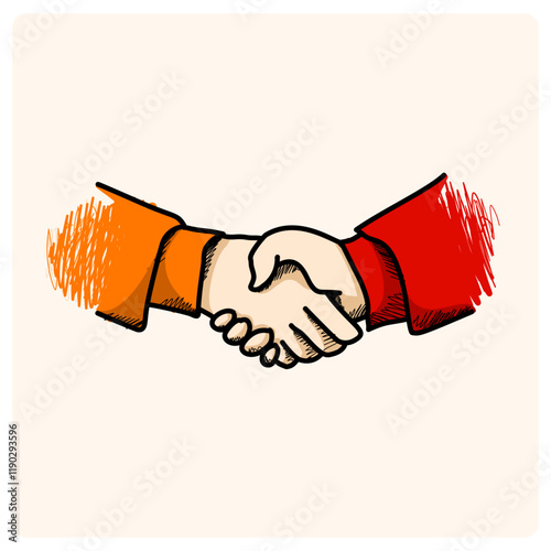 Handshake. Two Hands Shaking. Business Deal Hand Sign doodle style drawing