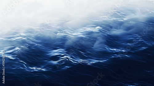 Abstract Dark Blue Ocean Waves with White Fog