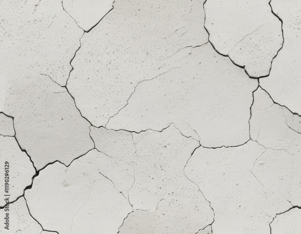 Fototapeta premium Seamless Cracked Texture: White Plaster Wall with Deep Cracks, Dry Surface, Abstract Background