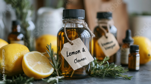 Diy lemon and cleaner recipe kitchen how-to guide bright environment close-up natural cleaning concept photo