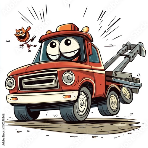 Happy Tow Truck Cartoon Illustration