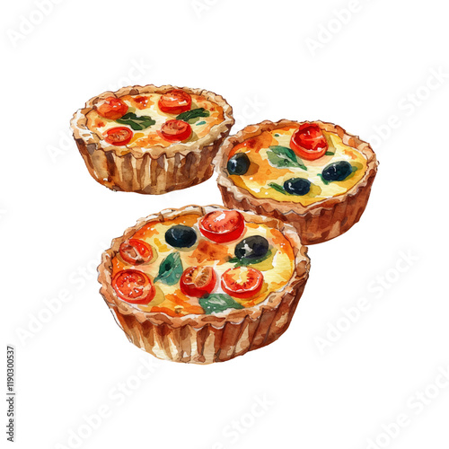 mini quiches vector illustration in watercolor style