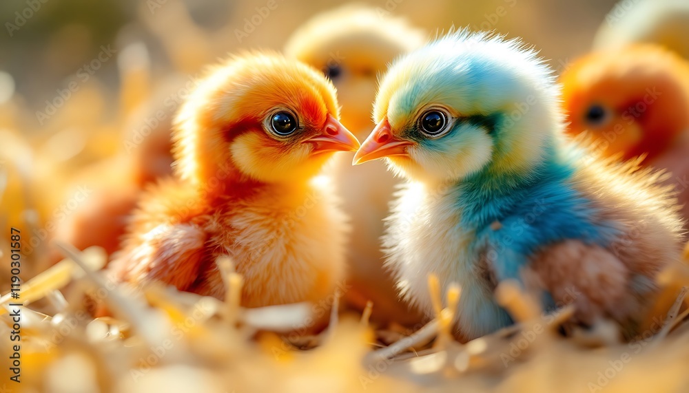 Naklejka premium Adorable Baby Chicks in Hay Nest
