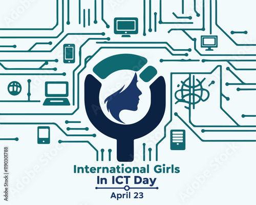 International Girls on ICT Day observed every year on April 23. banner, flyer, poster and social medial template design.