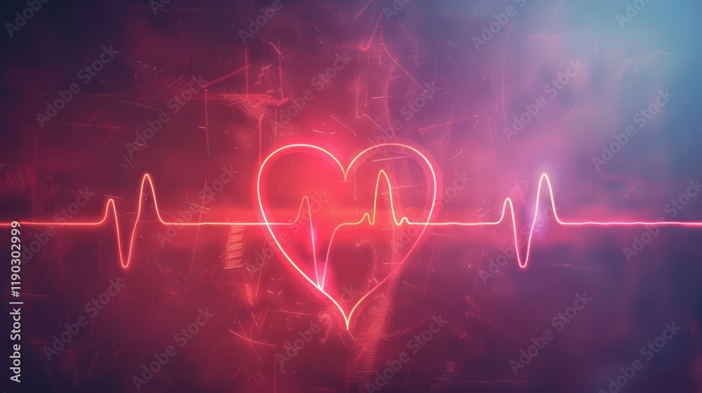 Heartbeat Line with Heart Shape and Abstract Glowing Effect Heartbeat Line with Heart Shape and Abstract Glowing Effect